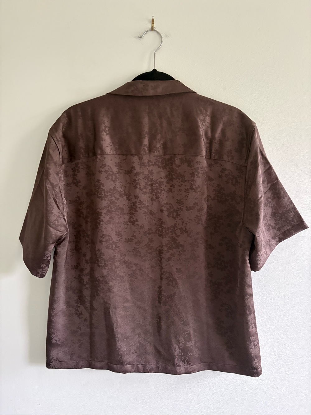 NWOT Abercrombie & Fitch Brown Short-Sleeve micro floral buttondown cropped sz M - Picture 4 of 5
